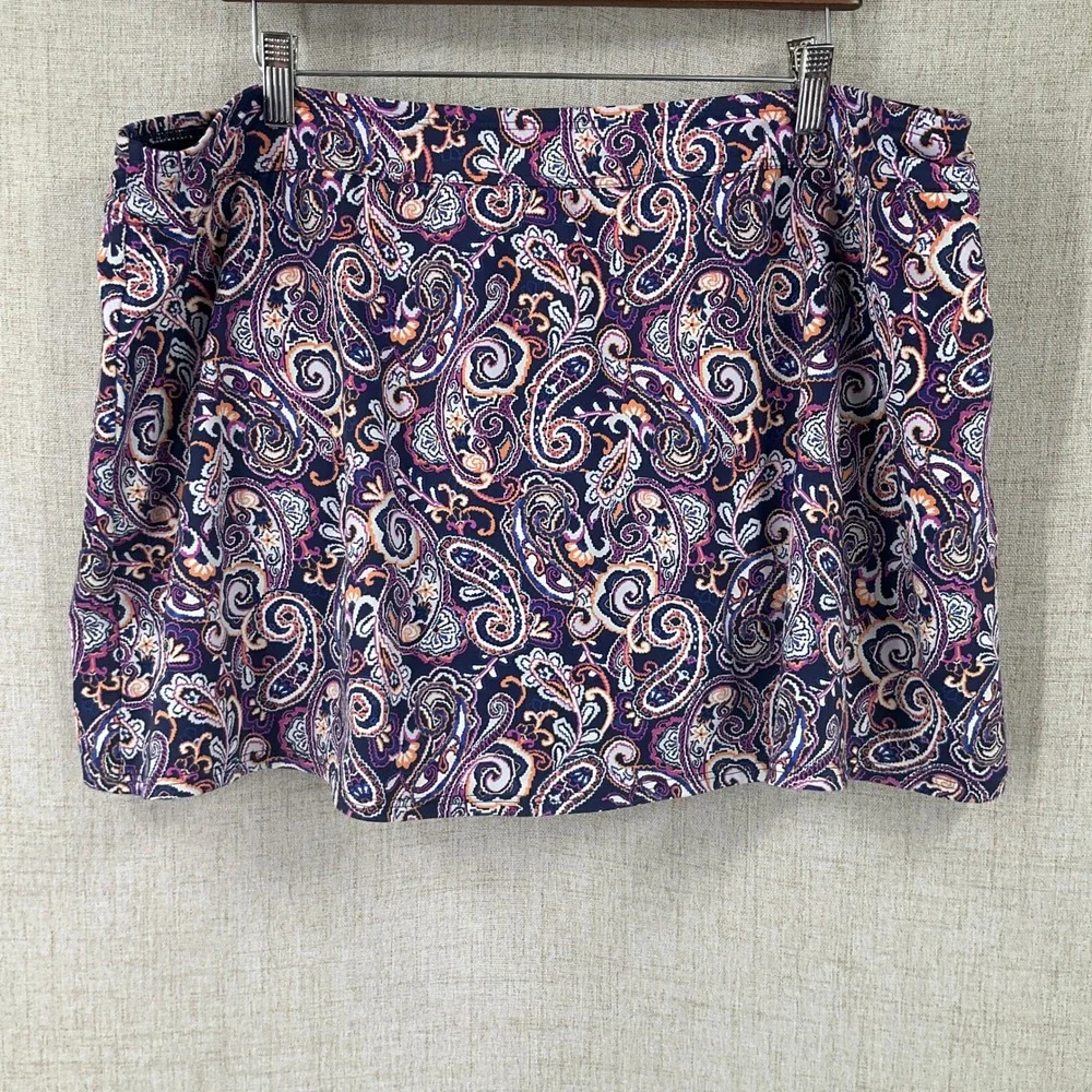 Lands' End Swim Skirt Womens 22W Navy Purple Paisley High Waist Built-in Brief